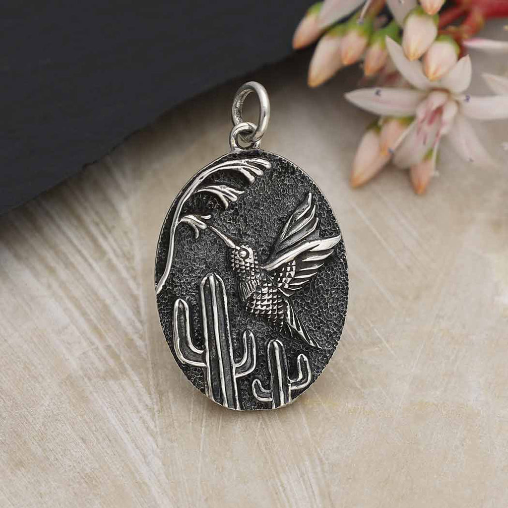 Hummingbird and Cactus Pendant -4268