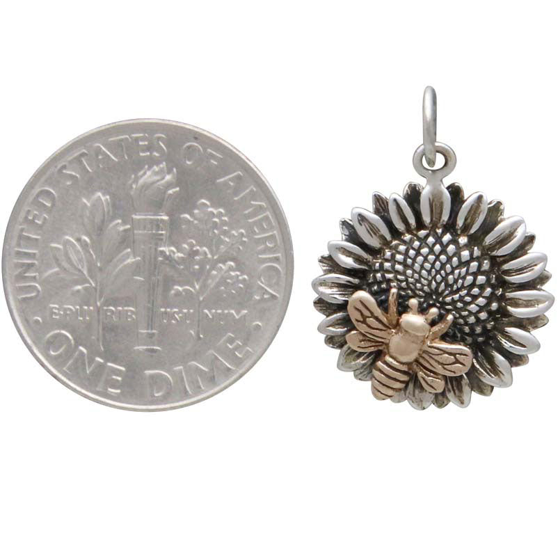 Sunflower Charm with Bronze Bee-6423