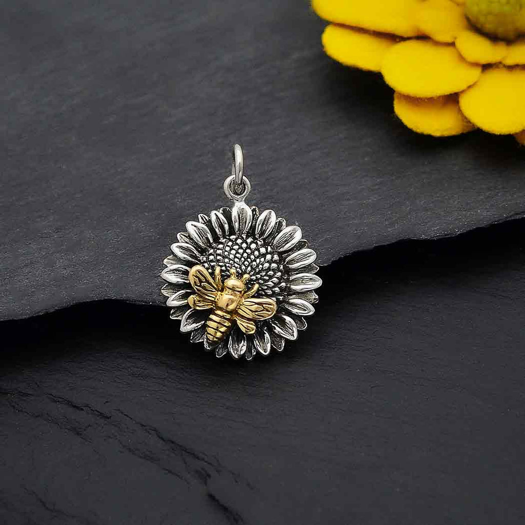 Sunflower Charm with Bronze Bee-6423