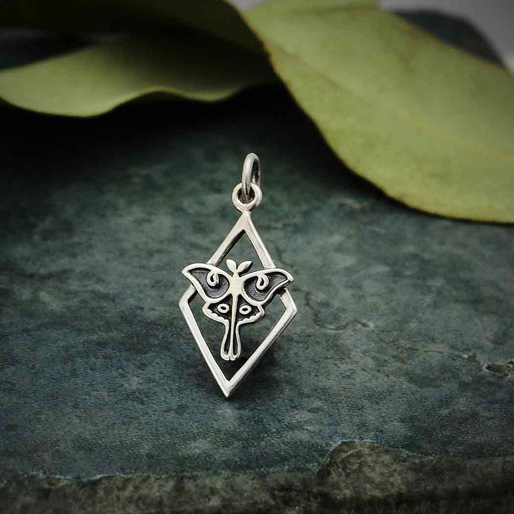 Tiny Luna Moth Charm in Diamond Frame-6435