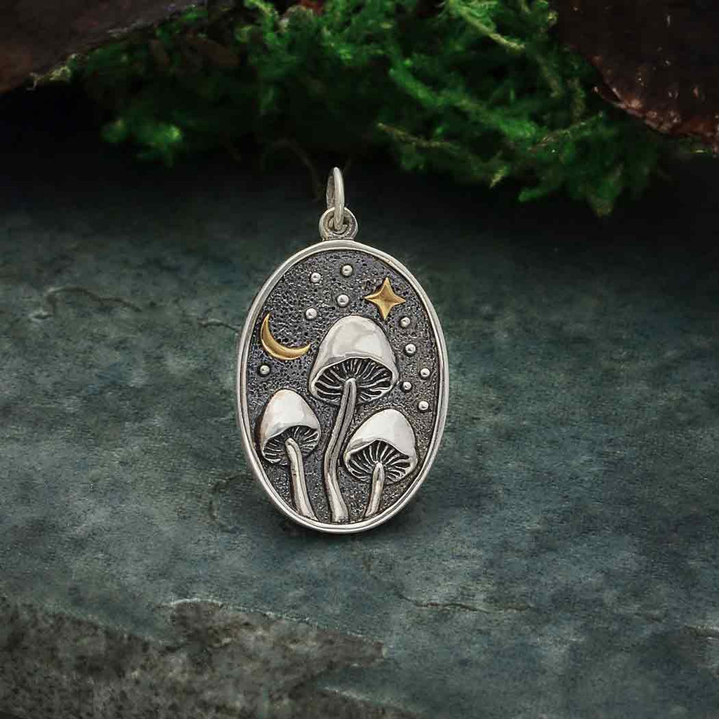 Mushroom Pendant with Bronze Star and Moon-6437