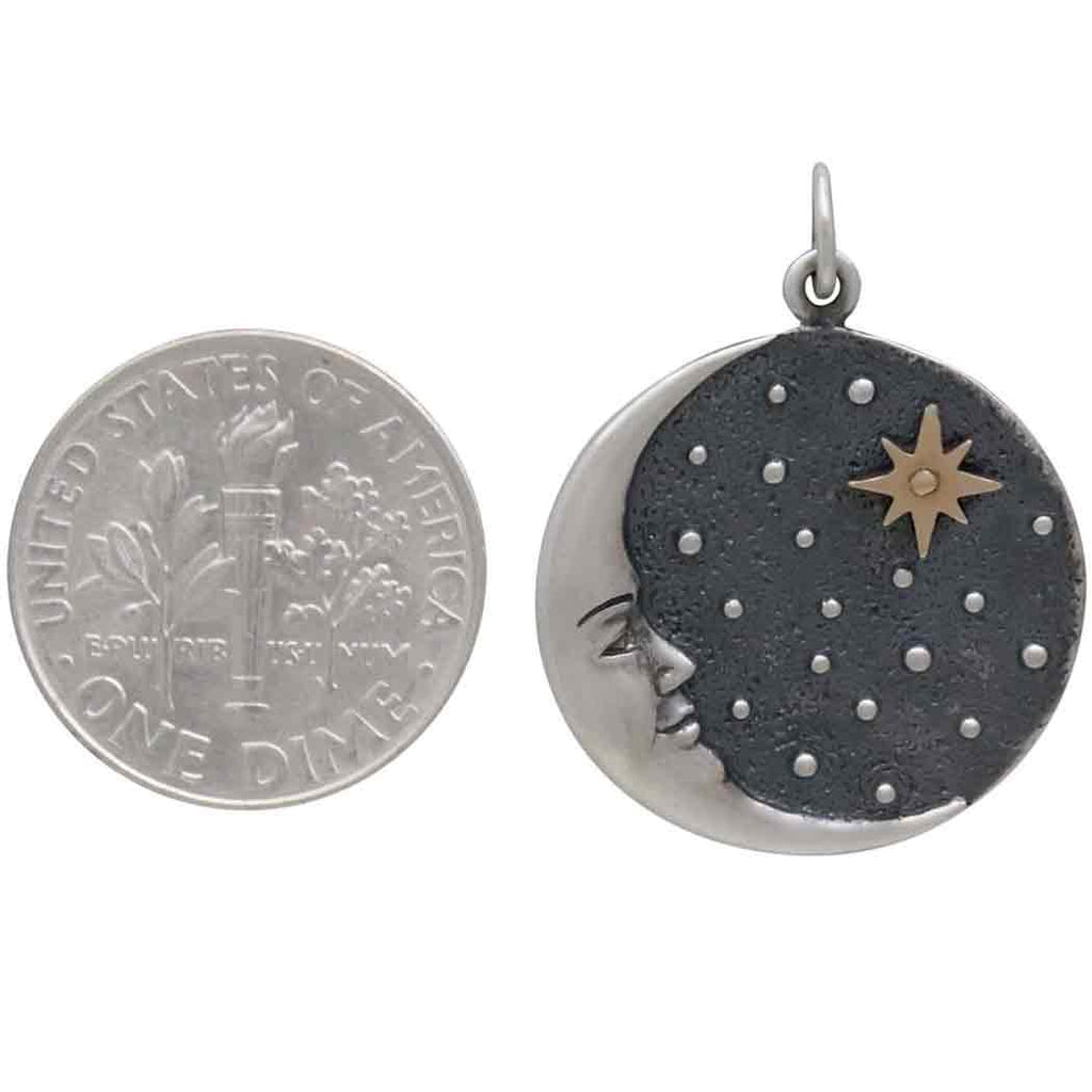Crescent Moon Face Pendant with Bronze Star-6456