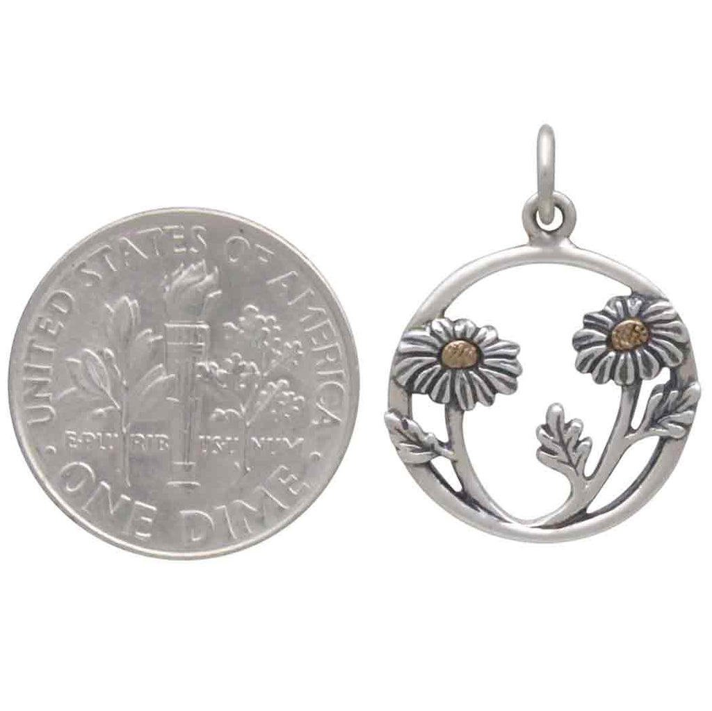 Mixed Metal Daisies in a Circle Pendant-6626
