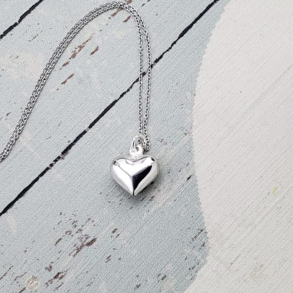 Puffed Heart Charm Necklace-5725