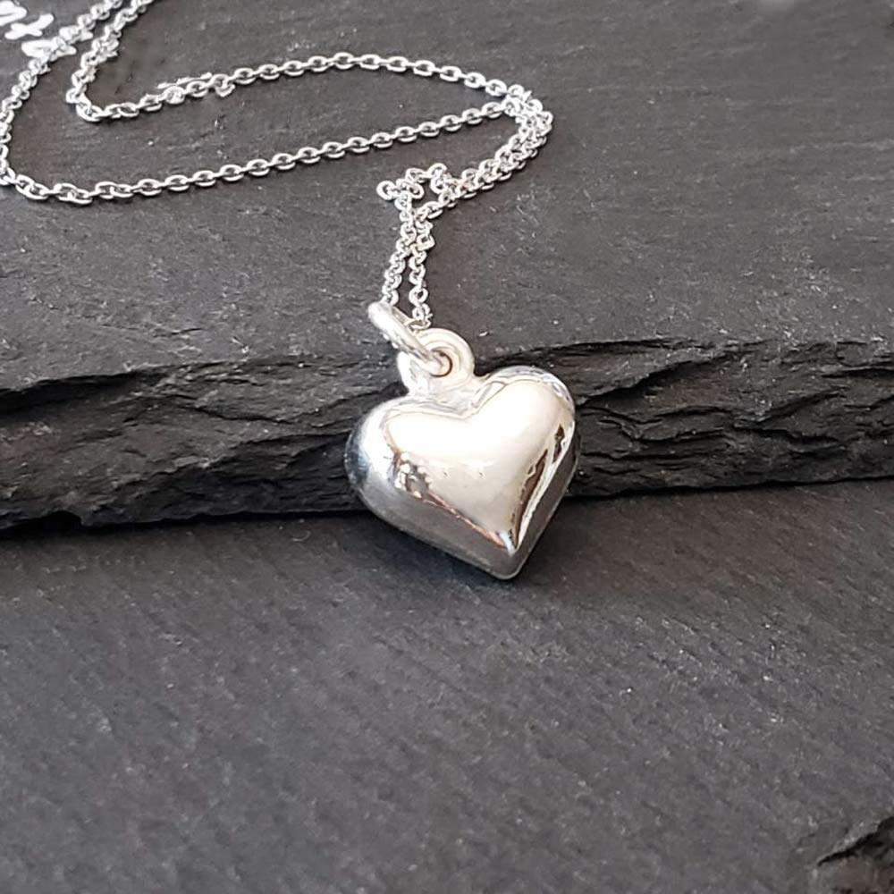 Puffed Heart Charm Necklace-5725