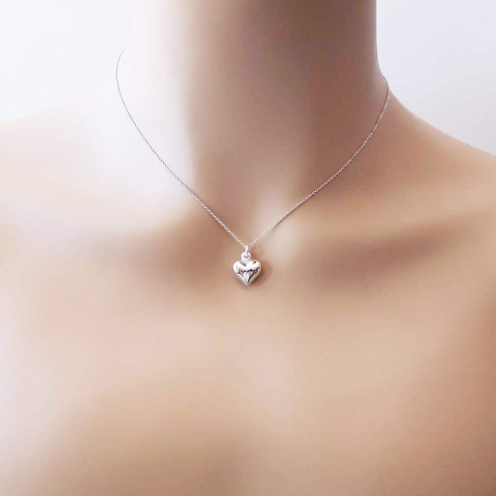 Puffed Heart Charm Necklace-5725