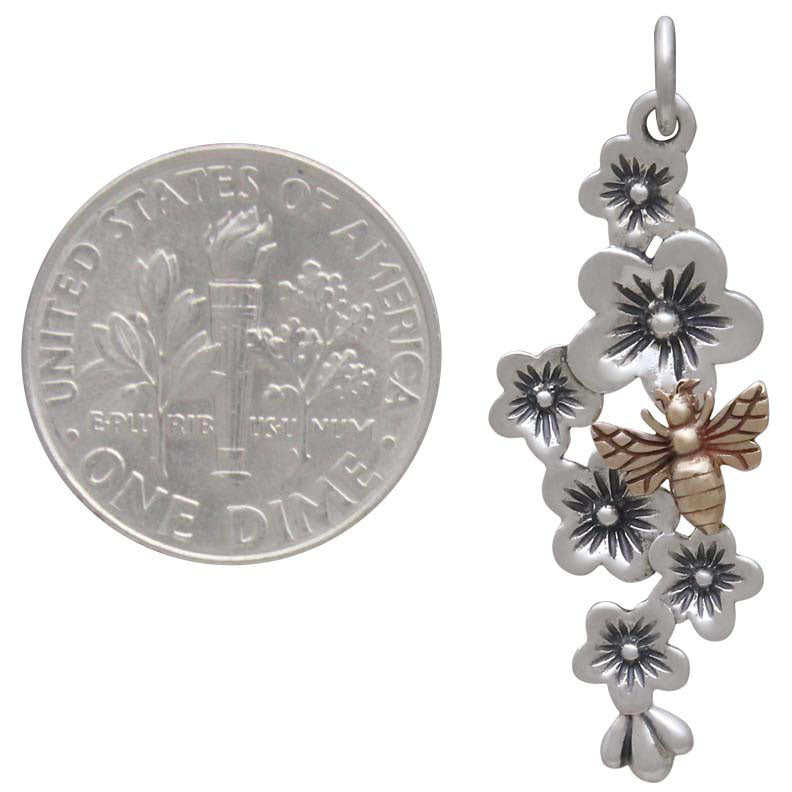Cherry Blossom Cluster Charm with Bronze Bee-6412