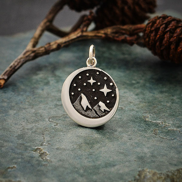 Snow Cap Mountain Charm with Moon-4140