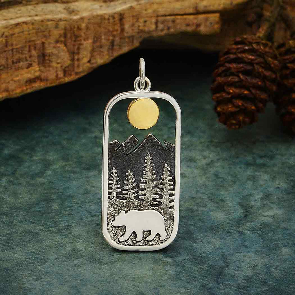 Rectangle Bear Charm with Bronze Sun-4193
