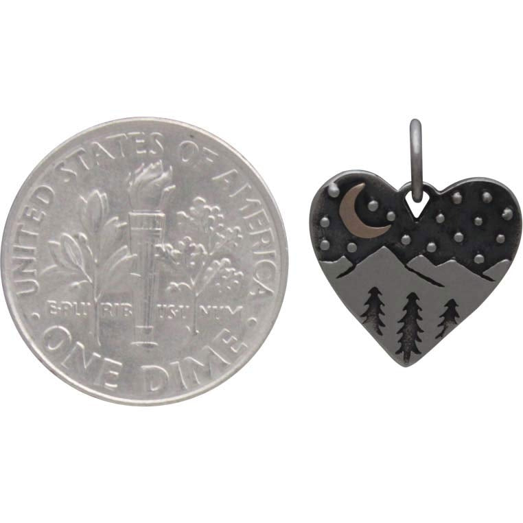 Heart Charm with Mountains and Bronze Moon-6085 - Kevin N Anna