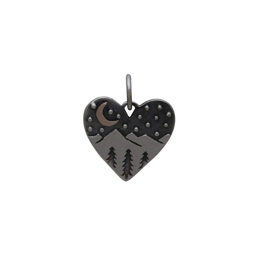 Heart Charm with Mountains and Bronze Moon-6085 - Kevin N Anna