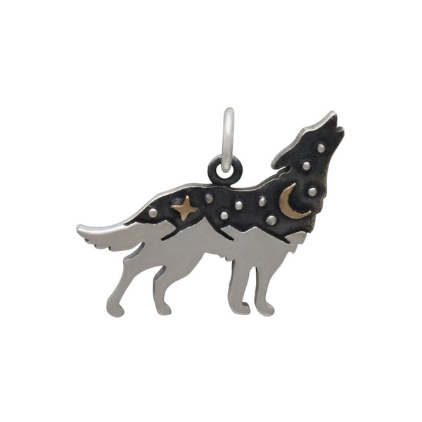Wolf Charm with Bronze Star and Moon-6236 - Kevin N Anna