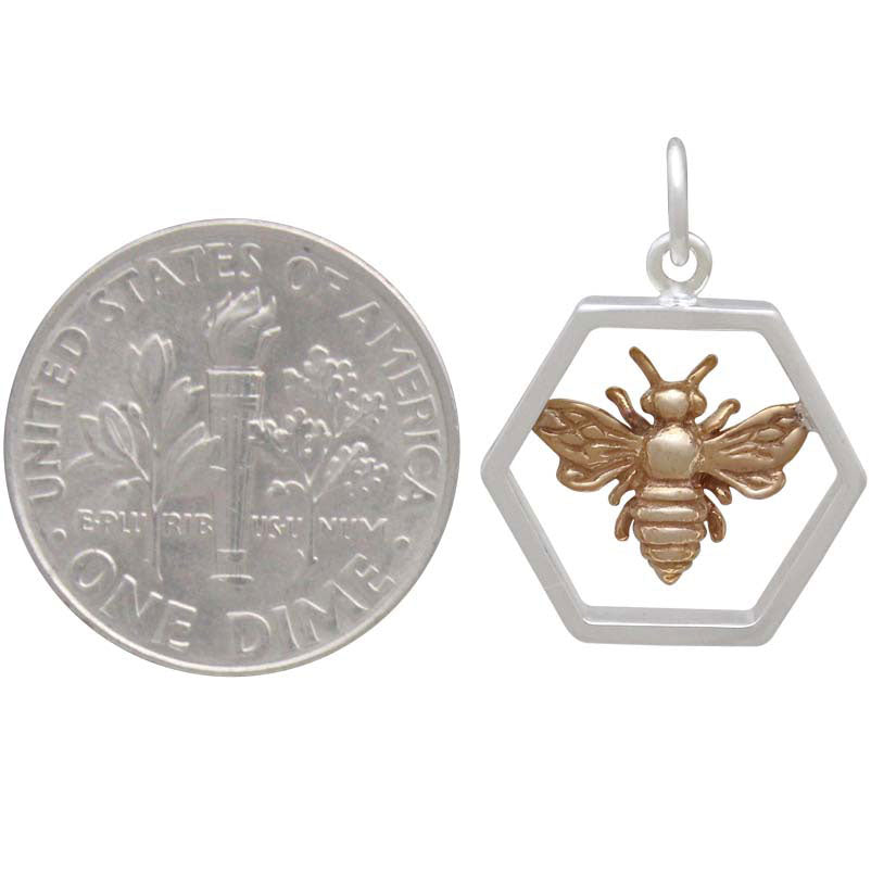 Hexagon Charm with Bronze Bee-6291