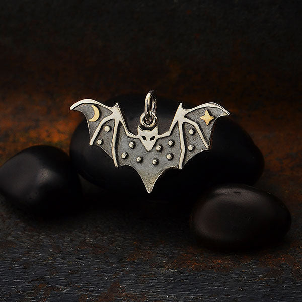 Bat Charm with Bronze Star and Moon-6319