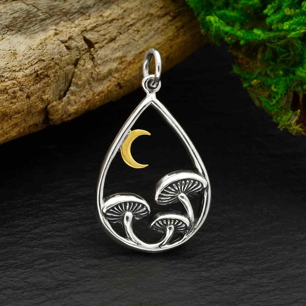 Mushrooms in teardrop with bronze moon Pendant-6614