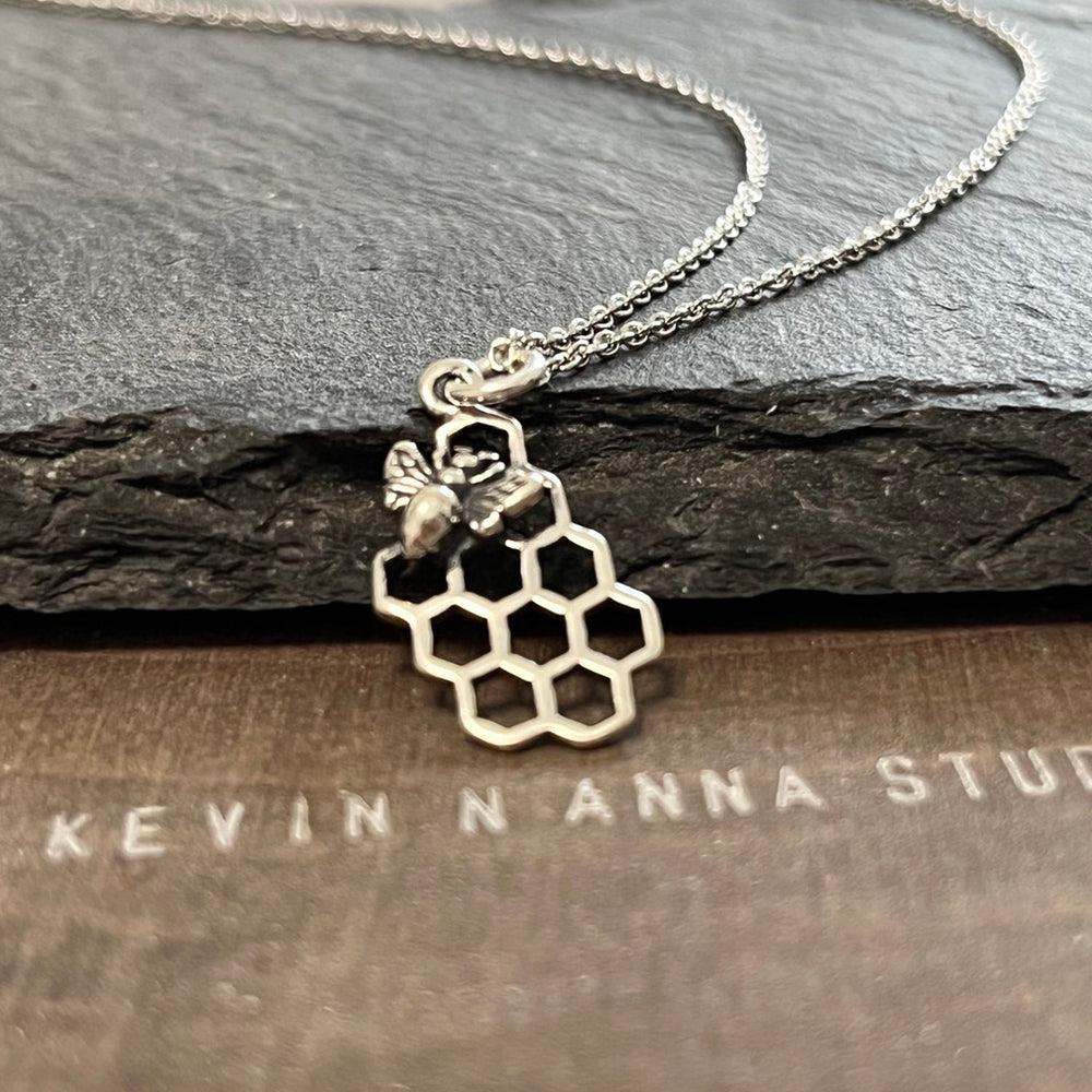 Honeycomb Charm with Bee Necklace-C106