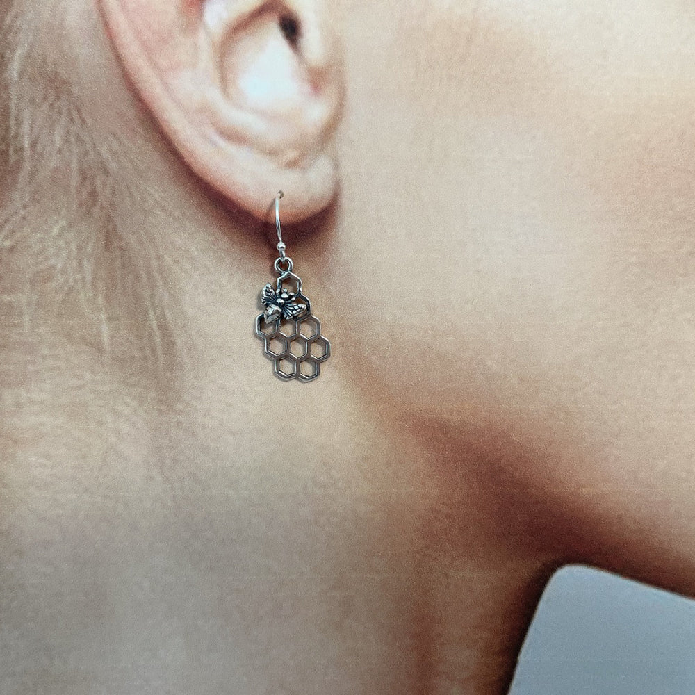 Honeycomb with Bee Earrings-C106E